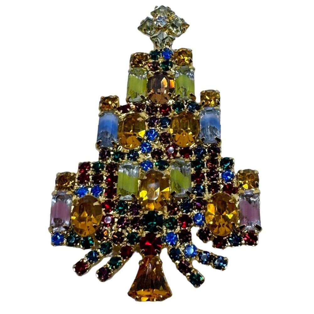 Dominique Signed Vintage Christmas Tree Brooch Pin Candle Design Holiday Jewelry - Picture 1 of 5
